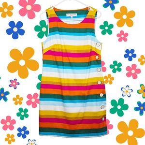 Trina Turk Mod 60s Style Mini Dress Striped Candy Sude Button Women's Size 6